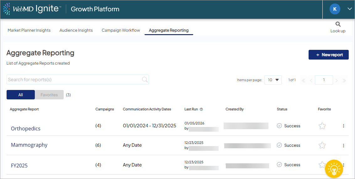 Screenshot of a sample Aggregate Reporting page.