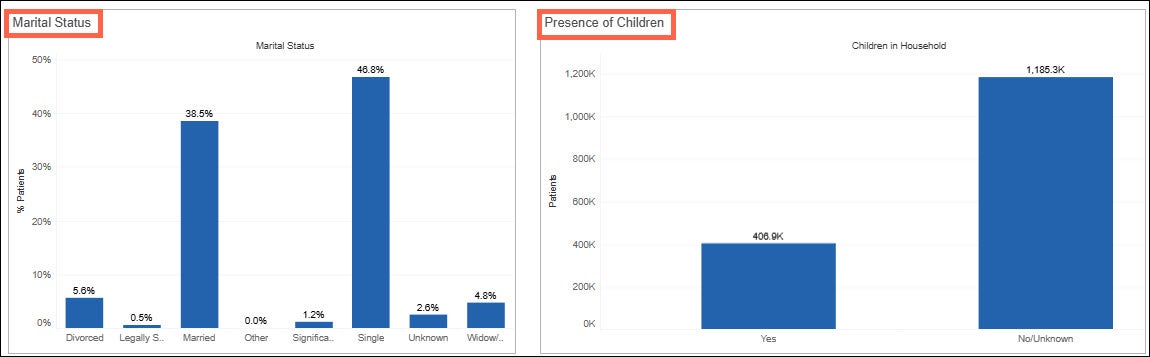 Screenshot of some sample Marital Status and Presence of Children charts.