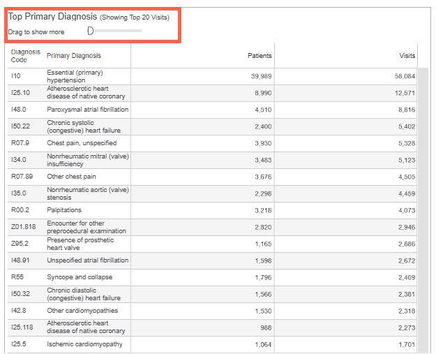 Screenshot of a sample Top Primary Diagnosis table with the title Top Primary Diagnosis highlighted.