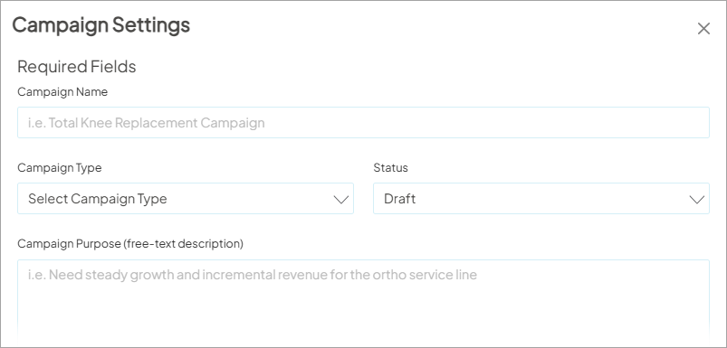 Screenshot of the Campaign Settings modal