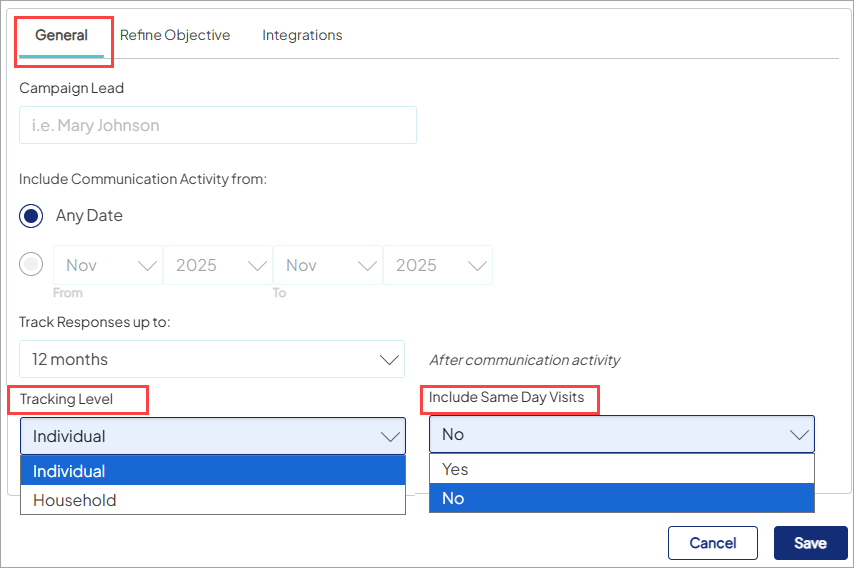 Screenshot of the General tab