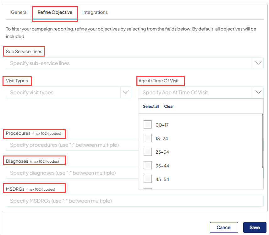 Screenshot of the Refine Objective tab.