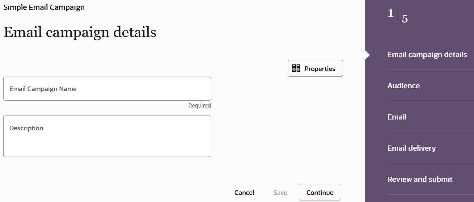 Simple email campaign menu