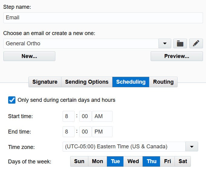 Email scheduling options