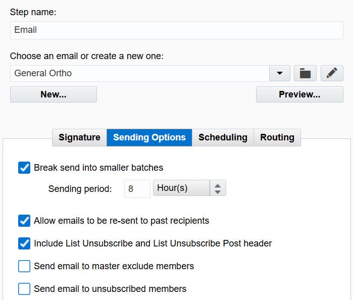 Email sending options