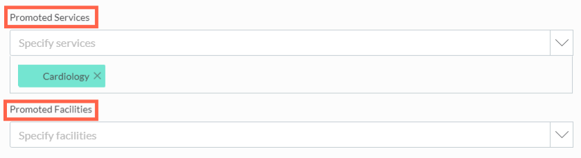 Screenshot of the Promoted Services and Promoted Facilities fields