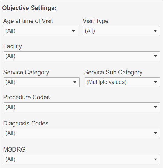Screenshot of the Objective Settings fields