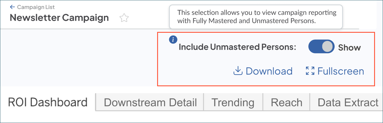 Unmastered Persons toggle in campaign dashboards